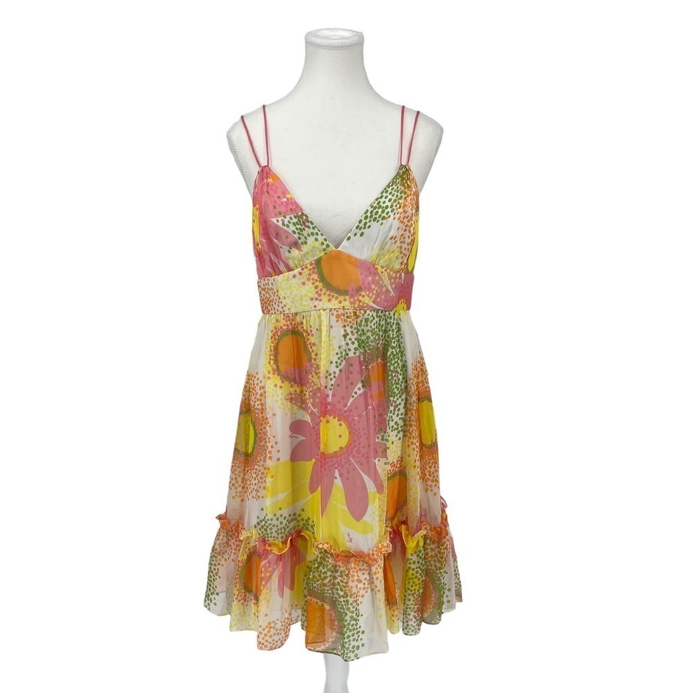 Milly Silk Mini Dress Summer Floral Pink Yellow‎ New York Size 8